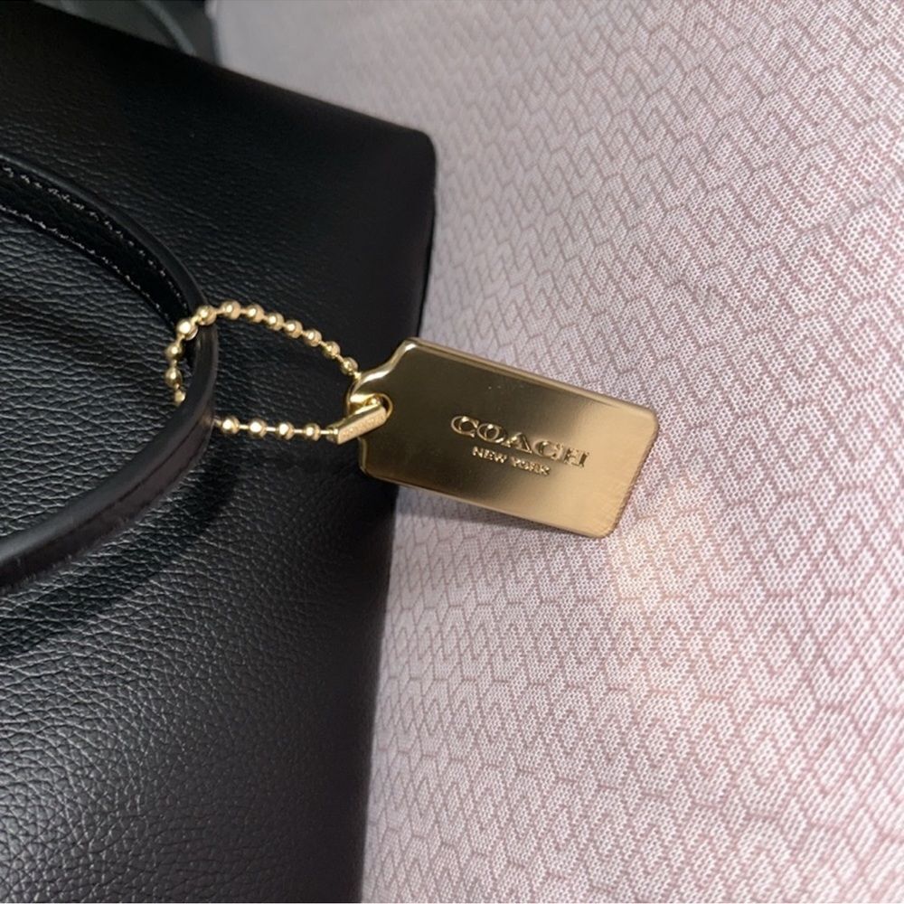 COACH Black Leather Gold Tone Logo Town Tote - Picture 12 of 13